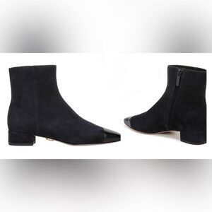 Veronica Beard Navy Suede Ankle Boots with Navy Cap Toe
